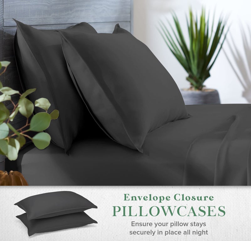 Stylinen 100% Organic Eucalyptus Bed Sheets King Size 4 Piece Set, Tencel Lyocell, Silky Soft & Smooth, Breathable, 16 Inch Deep Pockets, 1 Fitted, 1 Flat, 2 Pillowcases (King, Charcoal) - Image 5